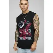 Mens Black Regular Fit Linkin Park License Printed Droparm Hole vest
