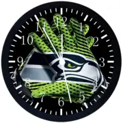 Seattle Seahawks Wall Clock Large 12" Black Frame Glass Face Non-Ticking E478