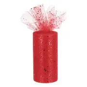 6" 50 Yards Sequin Tulle Ribbon Rolls Glitter Netting Fabric Red