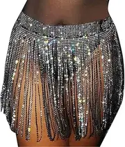 [Generic] Women Sexy Waist Body Chain Harness Garter Belt Adjustable with Metal Chain Tassel for Party Festival Costume