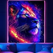 Blacklight Lion Tapestry Wall Hanging, Space Lion Male Galaxy Decor Tapestry for Bedroom, UV Reaction Colorful Wall Art Backdrop Tapestries for Men Girl Dorm Living Room Party (51inch X 60Inch)