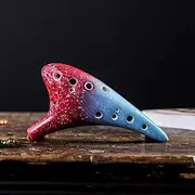 12 Holes Ceramic Alto C Starry Style Musical Instrument with Lanyard Music Score Protective Bag for Music r and Learner Red & Blue