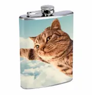 Flying Cat Funny 01R Flask 8oz Stainless Steel Hip Drinking Whiskey