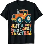 [X.Style] Just a Boy Who Loves Tractors for Toddler Boys Farmer ds617 T-Shirt (S) Black