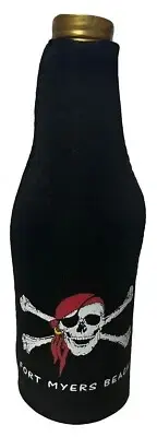 Fort Myers Beach Red Hat Pirate Black Printed Zippered Bottle Jacket