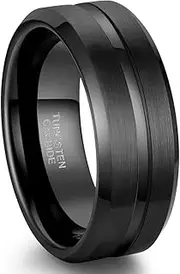 [Zoesky] 8mm Tungsten Wedding Bands for Men Black Promise Ring For Him Blue Centre Groove Rings Comfort Fit 6-15
