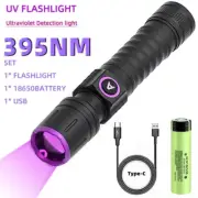 365/395Nm UV Flashlight Zoom 5W Type C USB Rechargeable Black Light for Resin Cu