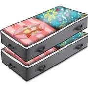 2 PCS Large Gray SmartCube Underbed Organizer Space-Saving Multipurpose Durable Easy Assembly Storage Bag Bins Reinforced Handles Foldable Containers