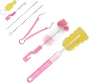 ERINGOGO 14Pcs Nylon Bottle Brush Set Cleaner Kit for Milk Bottles Pacifiers and Straws Includes High Density Sponge for Safe Cleaning Pink