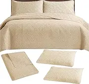 Bedcovers 95X102 in 86X95 in Double Bed Set with 2 Pillowcases Bedspreads Quilted Comforter Throw, Breathable Reversible Coverlets(Khaki,King 220x240 cm)