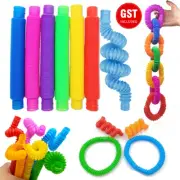 6/12x Fidget Pop Tube Sensory Stress Game Relief Chain Toys Kids Tools Adults AU