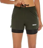 [MOVEUP] Womens 2 in 1 Running Shorts Quick Dry Workout Short with Compression Liner
