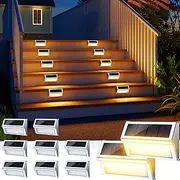 JSOT Solar Lights for Outside, 9 LED Fence Light Solar Outdoor Lights Waterproof for Step Garden Backyard Patio Yard Wall Stair Pool Post Lamp Lighting, Warm Light, 10 Pack