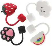 Mipcase 4pcs Cute Silicone Straw Covers Adorable Rainbow Design Straw Tips for Grime Protection for Home Office School Travel