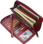 Women's RFID Blocking Wallet Phone Holder Clutch Travel Purse with Wristlet,Red