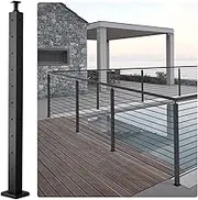 VEVOR Cable Railing Post, 36" x 2" x 2" Steel L-Shaped Hole Corner Railing Post, 10 Pre-Drilled Holes, SUS304 Stainless Steel Cable Rail Post with Horizontal and Curved Bracket, 1-Pack, Black