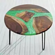 Green Solid Epoxy Round Coffee Table / Resin Indoor Center Table Patio Decor