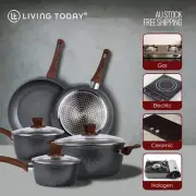 8PCS Non-stick Frying Pan Cookware Set Frypan Casserole Saucepan Pot Cooking AU