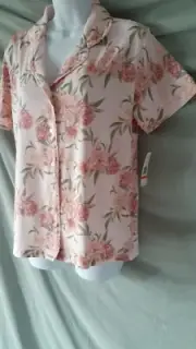 Flora Nikrooz Pink Pajama Top Floral Cap Sleeve Medium 44" BUST