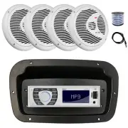 Pyle Marine Radio, Adapter,Spa Bezel, Antenna,Wire, 4x 6.5" 150W White Speakers