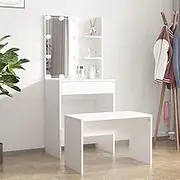Dressing Table Set with LED White Engineered Wood,Bedroom Dressing Tables 31.19KG-3114131