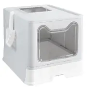 Large Space Foldable Cat Litter Box – Front Entry & Top Exit with Tray