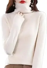 [Zadaos] Women's 100% Merino Wool Turtleneck Cashmere Sweater Casual Fashion Knitted Jumper Beige S(4)