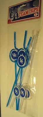 University of Kentucky U of K Wildcats Blue & Whtie Crazy Party Straws 6 count