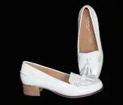 Kurt Geiger LEXIE Patent Leather White Loafer Shoes Tassels W-9 NEW MSRP $146