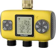 Raddy WS-8 Sprinkler Timer 3 Zone, Smart Water Time auto Irrigation Timer with Manual Watering, Rain Delay, Large LCD Display, IPX5 Waterproof for Garden Yards, Yellow