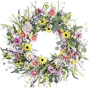 Spring Wreath Artificial 22x22in Summer Wreath Decorative Hanging Realistic Wall Wedding Window Front Door Spring, Wreaths for Front Door-