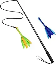 GANAZONO 1Set Dog Teaser Pole Interactive Pet Flirt Pole for Dogs Cats Extendable Training Stick for Engages Hunting Instincts Promotes Fitness