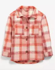 OLD NAVY ~ New! NWT Girl's M 8 ~ Peach Plaid Oversized Buttoned Shacket Jacket