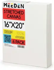 MEEDEN Stretched Canvas, 16 × 20 Inch, Pack of 6, Blank White Canvases for Pa...