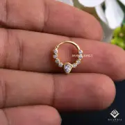 Delilah 14 CT Gold Septum Daith Piercing, Single Pear diamond Nose Ring clicker