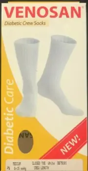 VENOSAN 8-15 mmHg Crew Length Diabetic Compression Socks, Unisex XL, White