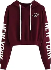 Cute Sweatshirts Long Hooded Letters Sweatshirt Pullover Hoodie Autumn Sleeve Blouse Tops Womens Pullover