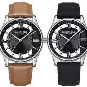 NEW Kenneth Cole Quartz Analog Silicone Strap & Leather Strap Transparency Watch