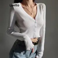 在飛比找蝦皮商城優惠-Lovito 休閒素色正面紐帶基本款女式開襟衫 LNE312