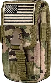 [IronSeals] Tactical Cell Phone Holster Pouch, Tactical Smartphone Pouches EDC Cellphone Case Molle Gadget Bag Molle Attachment Belt Holder Waist Bag with US Flag Patch