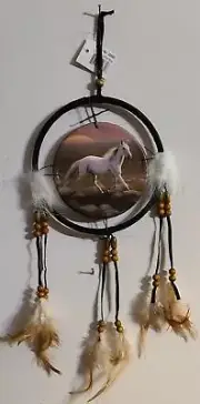 DREAMCATCHER INDIAN WITH A PICTURE OF A WHITE HORSE OUTDOOR SML (CR42)