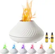 Flame Humidifier Seven Color Simulation Flame Aromatherapy Machine USB Aromatherapy Diffuser Home Office Water (white with essential oil)