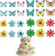 Edible Flowers Butterfly Cake Decorating Set - 100Pcs Rice Paper Cake Topper, Cupcake Decoration, Wafer Paper Cake Toppers