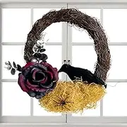 yupeuooe Halloween Wreath - Halloween Garland with Artificial Flower for Door - Artificial Party Decorations Props Crow Home Decor for Outside House Yard