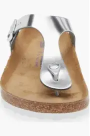 BIRKENSTOCK Gizeh Silver Leather Soft Footbed Slide Sandal Women