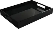 Tasybox Black Serving Tray, Acrylic Decorative Serving Trays with Handles for Kitchen Dining Room Table Ottoman Vanity Countertop 16" x 12"