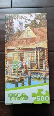 NEW Master Pieces 500 pc Jig Saw Puzzle ft Log Cabin Lake House Grandma Family