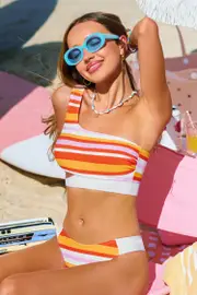 Cupshe Break of Dawn Striped Bikini Set - Lemon,S / M