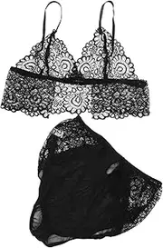 [Healeved] Elegant Lace Jumpsuit Set Honeymoon Underwear Panty Set for Women Wedding Night Christmas Valentine's Day Black