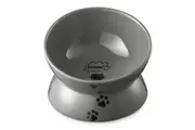 Raised Cat Food Bowl, Ceramic Elevated Cat Bowl, Title Angle Protect Cat's Spine, Anti Vomiting Cat Dish, Backflow Prevention, Grey